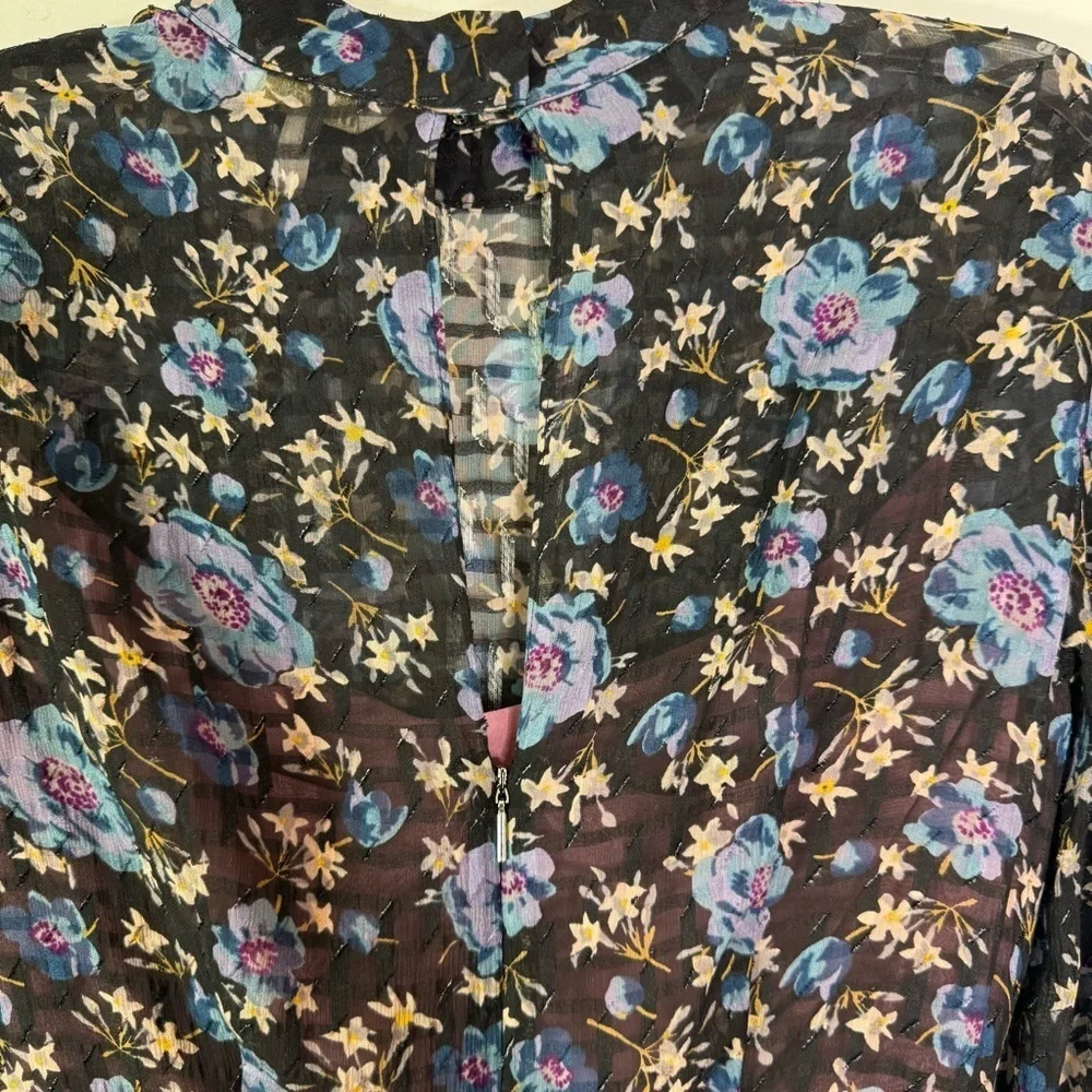 REBECCA TAYLOR Silk Solstice Floral High Neck Short Dress Black Size 0